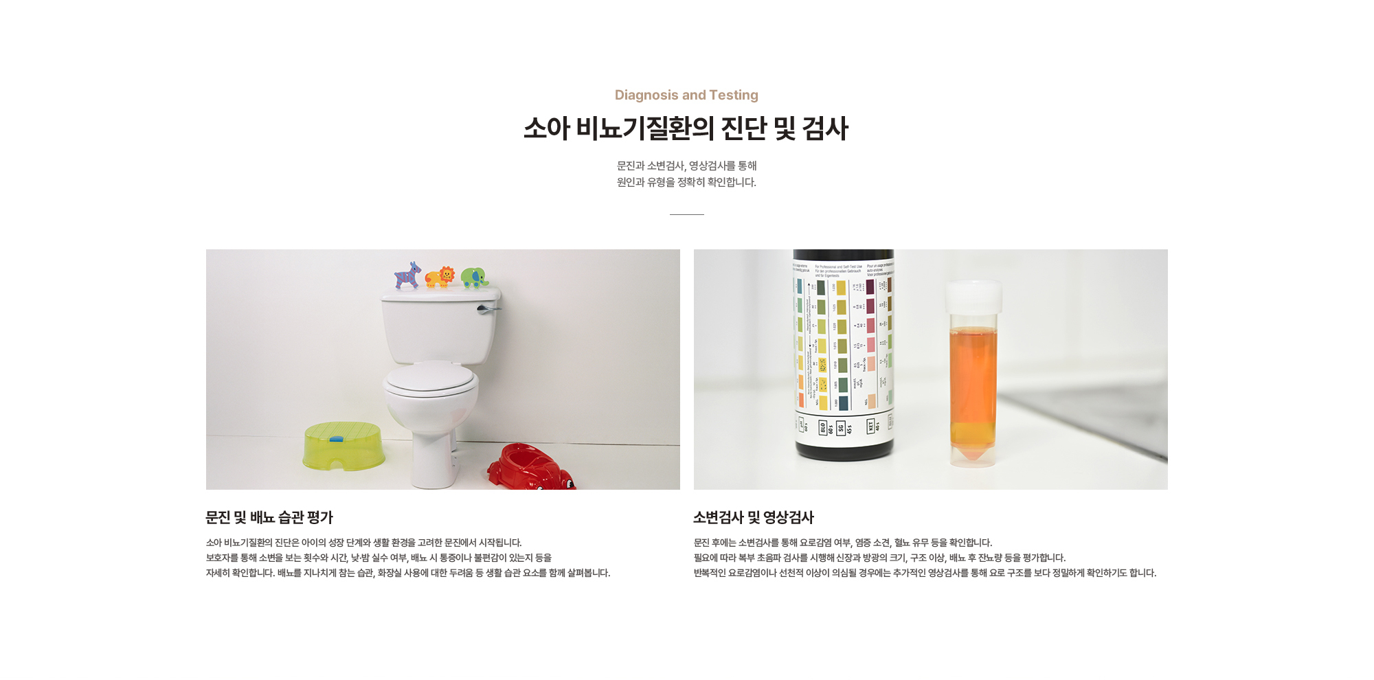 소아 비뇨기질환의 진단 및 검사 : 문진 및 배뇨 습관 평가, 소변검사 및 영상검사